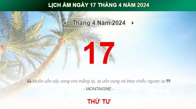 Lịch âm hôm nay - Xem lịch âm ngày 17/4