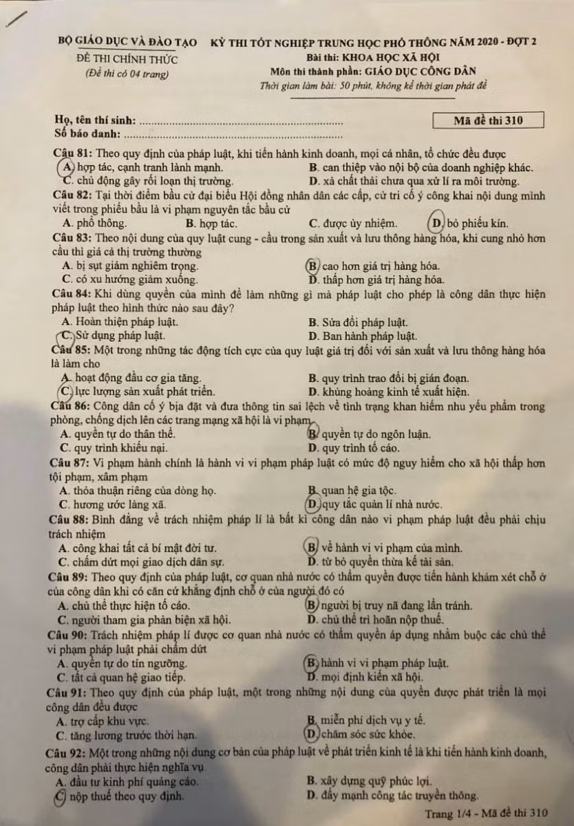 Đề và gợi ý giải đề các môn tổ hợp Khoa học xã hội kỳ thi tốt nghiệp THPT 2020 đợt 2 ảnh 1