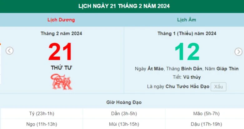 Lịch âm hôm nay - Xem lịch âm ngày 21/2