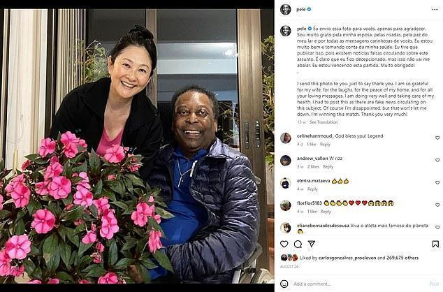 ‘Vua bóng đá’ Pele và vợ trong một bài đăng trên instagram.