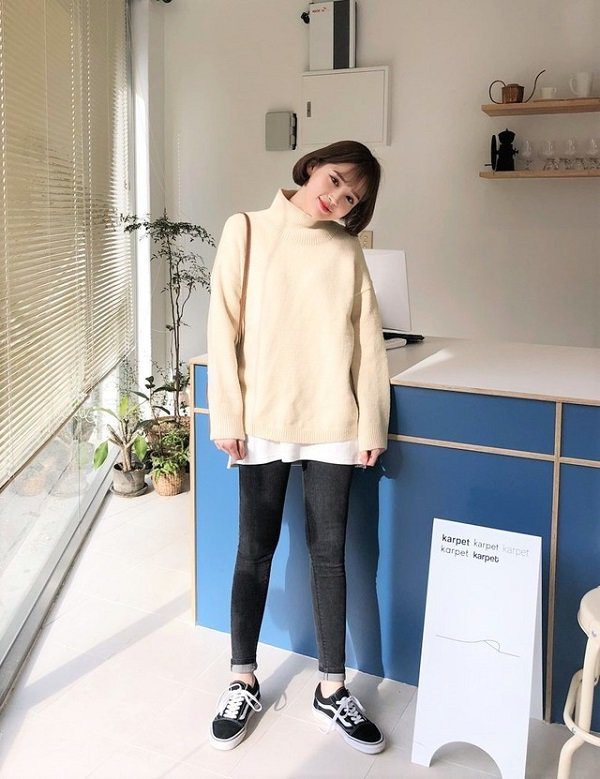 Công thức phối áo len cổ lọ chuẩn xinh xắn ảnh 8 voi mot chiec ao len co lo, chi em co "ca ro" cong thuc phoi hop chuan xinh xan - 9