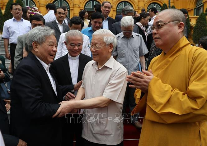 Tổng Bí thư, Chủ tịch nước gặp mặt đại diện Đoàn Chủ tịch Ủy ban Trung ương MTTQ Việt Nam ảnh 5 Chú thích ảnh