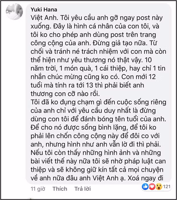 Ngay lập tức vợ cũ nam diễn viên để lại bình luận tố anh giả tạo, trốn tránh trách nhiệm làm cha suốt 10 năm qua. 