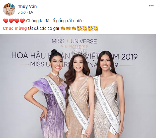 Thúy Vân cũng chia sẻ trạng thái trên trang cá nhân sau đêm chung kết. Bên dưới bình luận, nhiều khán giả tỏ ra tiếc nuối đồng thời an ủi cô.