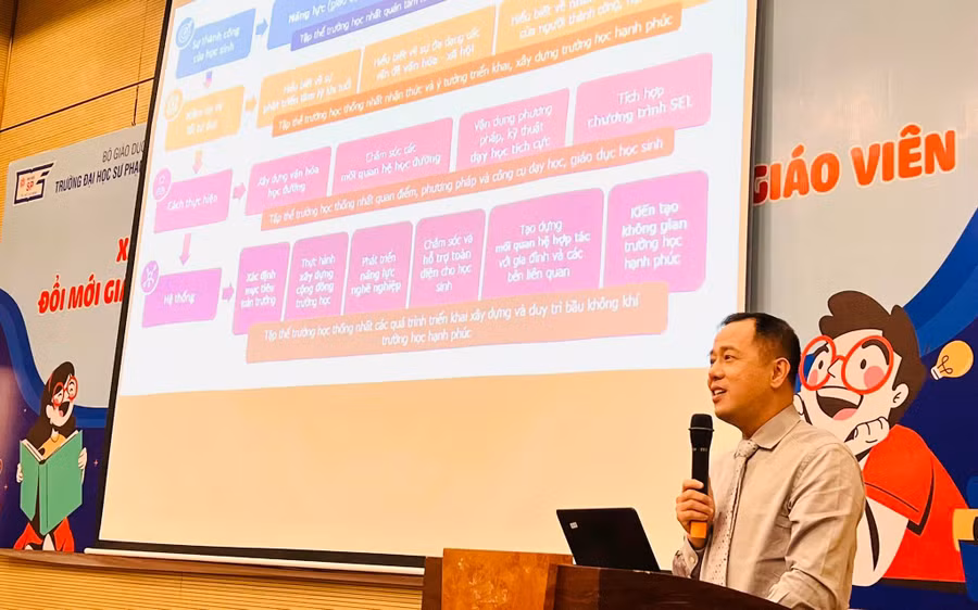 GS Huỳnh Văn Sơn, Hiệu trưởng Trường ĐH Sư phạm TPHCM chia sẻ tại tọa đàm. GS Huỳnh Văn Sơn, Hiệu trưởng Trường ĐH Sư phạm TPHCM chia sẻ tại tọa đàm.