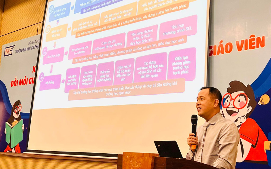 GS Huỳnh Văn Sơn, Hiệu trưởng Trường ĐH Sư phạm TPHCM chia sẻ tại tọa đàm.