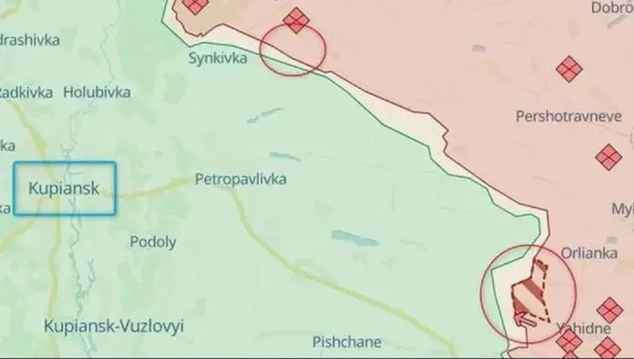 Bản đồ chiến sự khu vực Kupiansk cho thấy áp lực mạnh của quân Nga