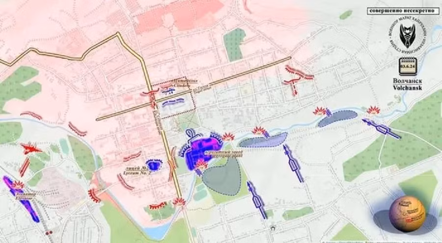Bản đồ khu vực chiến sự ở thị trấn Volchansk, phía đông Kharkov Bản đồ khu vực chiến sự ở thị trấn Volchansk, phía đông Kharkov