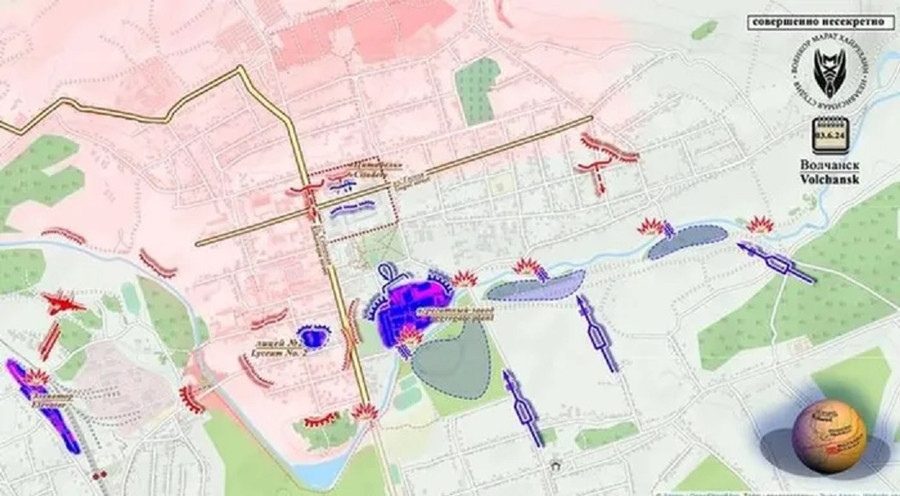 Bản đồ khu vực chiến sự ở thị trấn Volchansk, phía đông Kharkov