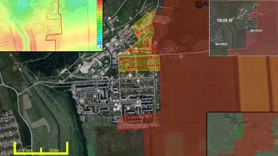 Bản đồ chiến sự Chasov Yar cho thấy quân Ukraine đã rút khỏi tuyến phòng thủ ở tiểu khu Kanal