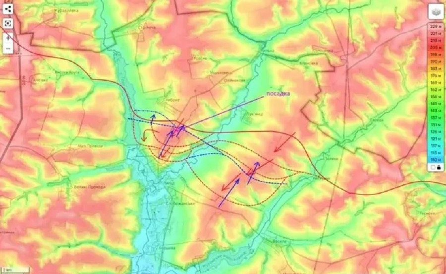 Bản đồ chiến sự trên hướng Liptsy cho thấy quân Nga đang chặn đánh các mũi phản công của Ukraine