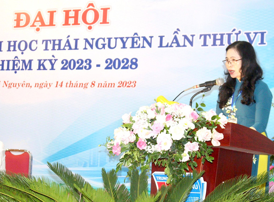 Bà Nguyễn Thị Bích Hợp Phó Chủ tịch Công đoàn Giáo dục Việt Nam phát biểu tại Đại hội