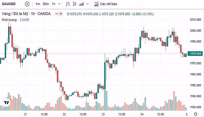 Biểu đồ biến động giá vàng trong tuần qua