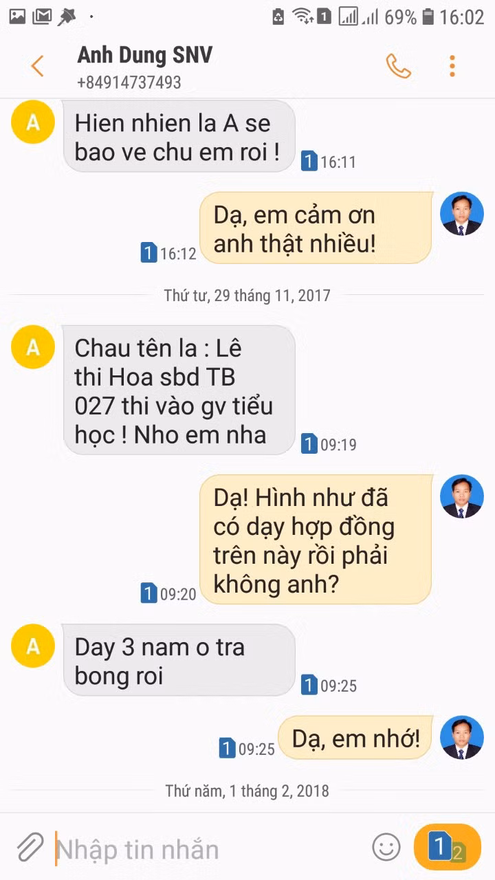 Nội dung tin nhắn mà ông Điệp cho biết là của ông Đoàn Dụng gửi nhờ “giúp đỡ”