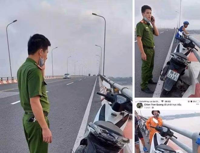 Công an xác minh hiện trường nơi nam thanh niên bỏ lại xe máy và giấy tờ tùy thân