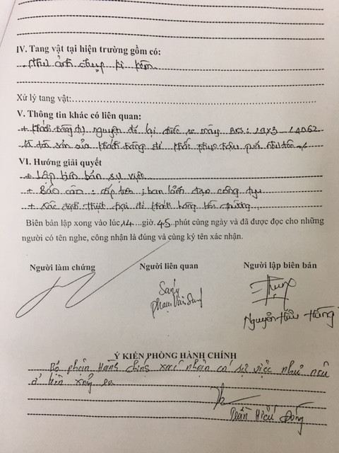 "Biên bản hiện trường sự việc" do THACO Truong Hai Auto gửi báo GD&TĐ trưa 27/3