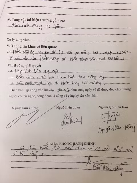 "Biên bản hiện trường sự việc" do THACO Truong Hai Auto gửi báo GD&TĐ trưa 27/3