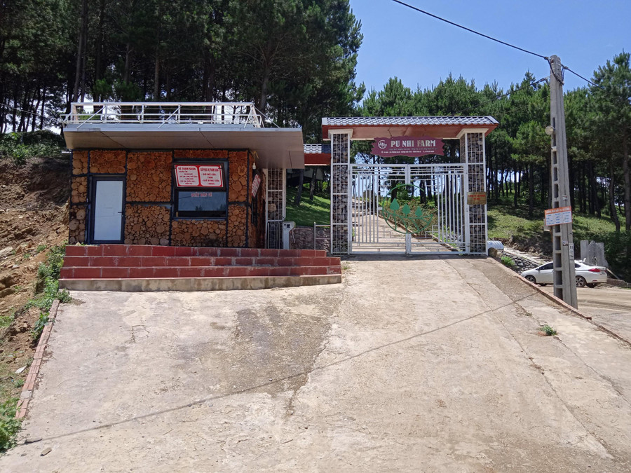 Khu du lịch Pu Nhi Farm xây dựng trên đất nông nghiệp. Phía sau cánh cổng (bên trái) là rừng trồng 661