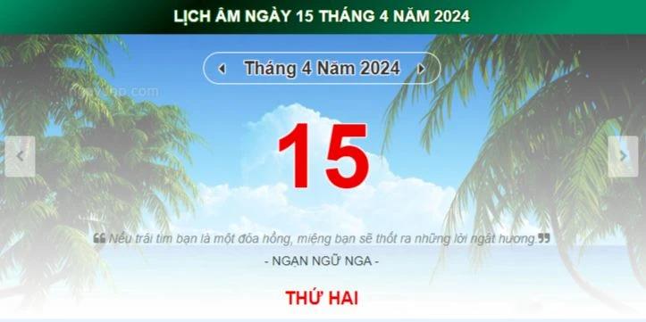 Lịch âm hôm nay - Xem lịch âm ngày 15/4