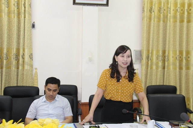 Bà Đặng Thị Quỳnh Diệp, Phó giám đốc Sở GD&ĐT Hà Tĩnh phát biểu tại buổi làm việc.