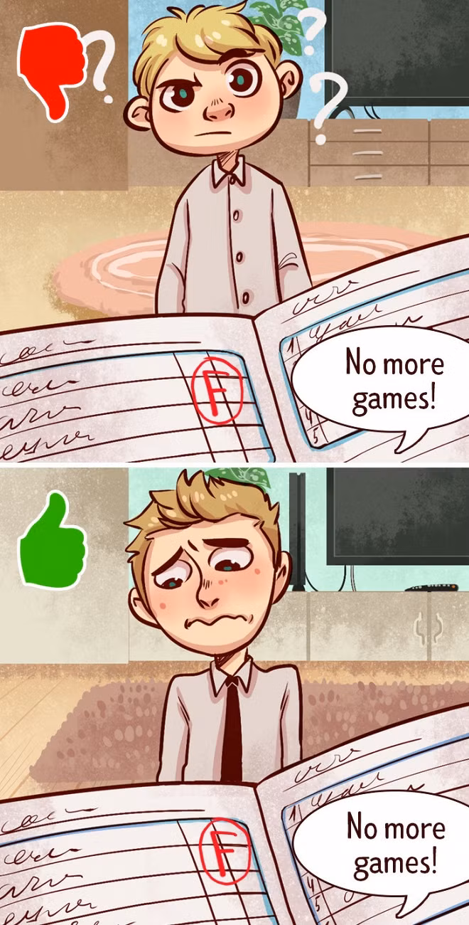 trừng phạt con, trừng phạt nhưng không ảnh hưởng đến tự trọng của con, phạt con đúng cách, dạy con, chăm sóc con