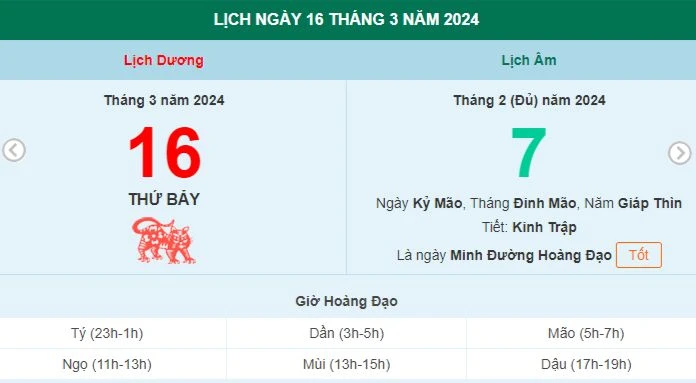 Lịch âm hôm nay - Xem lịch âm ngày 16/3