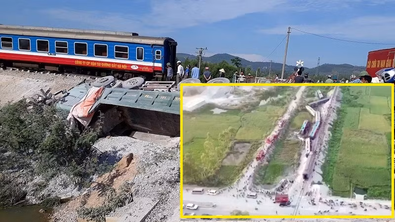 Toàn cảnh hiện trường vụ tai nạn tàu hỏa khiến 10 người thương vong ở Thanh Hóa