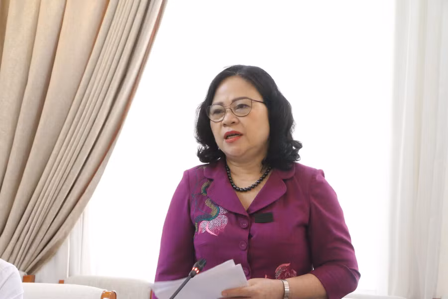 Thứ trưởng Ngô Thị Minh phát biểu tại buổi làm việc.