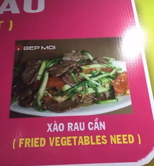 Thực đơn vui tính dịch rau cần sang tiếng Anh là từ ghép của vegetables (rau) và need (cần).