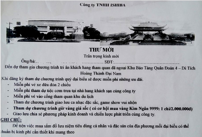 Thư mời miễn phí cả vé vào cổng nhưng thực chất không phải vậy.