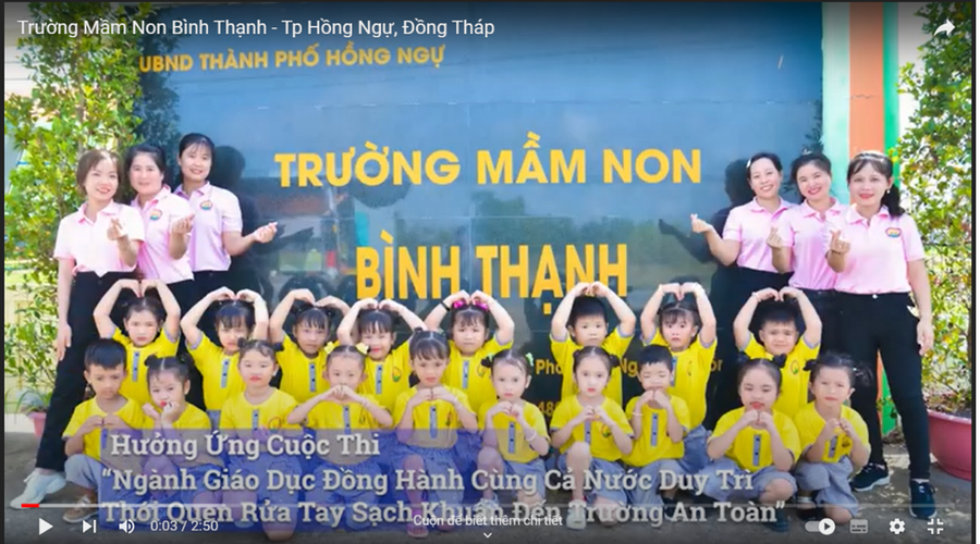 Giáo viên và học sinh Trường Mầm non Bình Thạnh - thành phố Hồng Ngự tham gia cuộc thi bằng video clip tuyên truyền