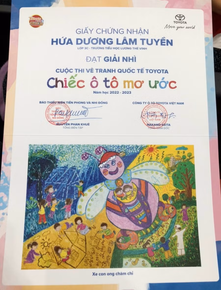 Tác phẩm “Xe con ong chăm chỉ” của em Hứa Dương Lâm Tuyền, lớp 3C, Trường Tiểu học Lương Thế Vinh (TP Long Xuyên, An Giang) đạt giải Nhì cuộc thi.