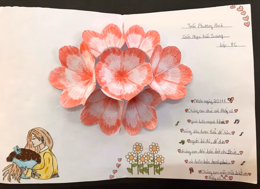 Dòng chữ viết tay, bông hoa tự làm, tình cảm của học sinh Trường THCS Tô Hiệu, Thị xã Nghĩa Lộ là động lực để thầy, cô vùng cao hoàn thành tốt nhiệm vụ