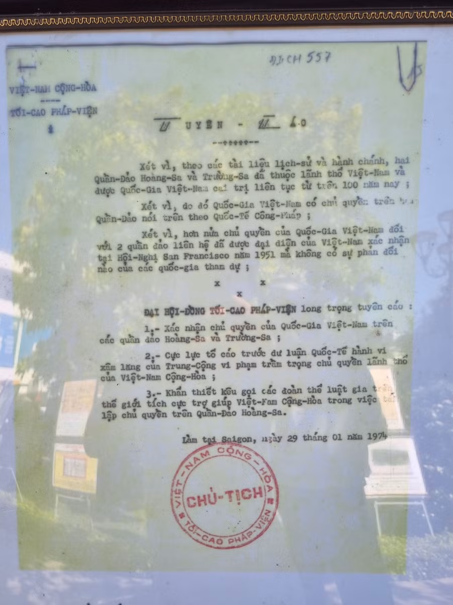 Tuyên cáo ngày 29/01/1974 về xác nhận chủ quyền của Quốc gia Việt Nam trên các quần đảo Hoàng Sa và Trường Sa.