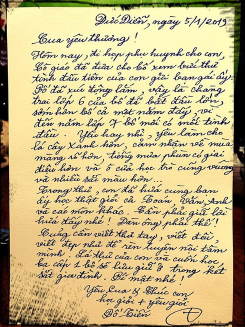 Thấy thư tình của con gửi bạn gái, ông bố ứng xử khiến dân mạng “phục sát đất“ ảnh 1 Thấy thư tình của con gửi bạn gái, ông bố ứng xử khiến dân mạng “phục sát đất“ ảnh 1