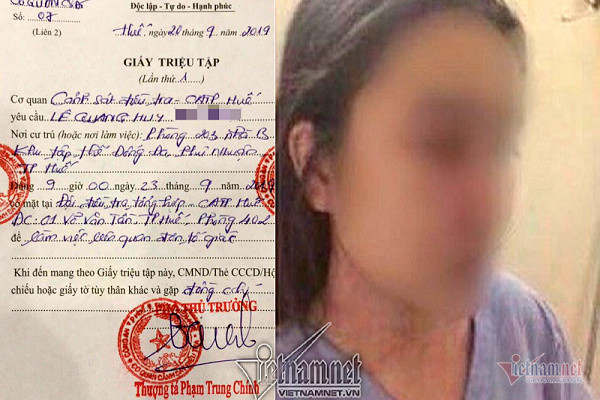 Cơ quan CSĐT công an TP Huế gửi giấy triệu tập bác sĩ Phương để điều tra sau khi nhận đơn tố cáo vị bác sĩ này hành hung nữ điều dưỡng Th. nhập viện