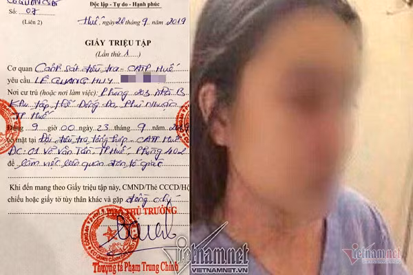 Cơ quan CSĐT công an TP Huế gửi giấy triệu tập bác sĩ Phương để điều tra sau khi nhận đơn tố cáo vị bác sĩ này hành hung nữ điều dưỡng Th. nhập viện