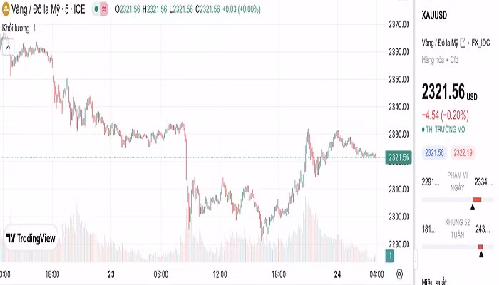 Biểu đồ biến động giá vàng trong 24 giờ qua
