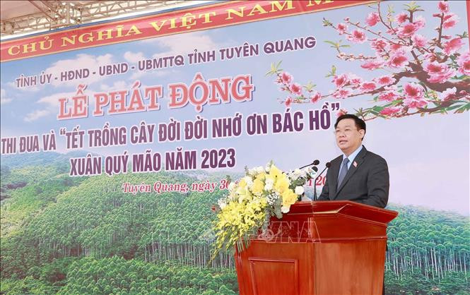 Chủ tịch Quốc hội Vương Đình Huệ phát biểu.