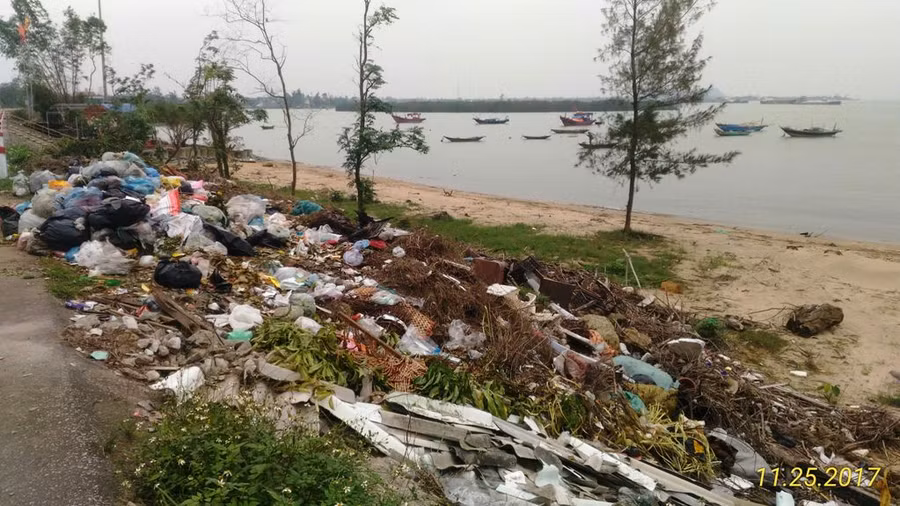 Dọc đê rác cũng rải đầy