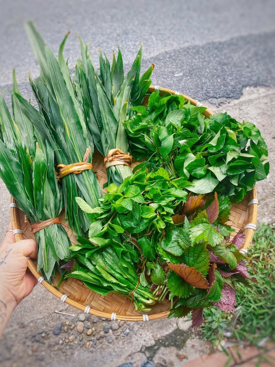 Ăn riêu cua không thể thiếu rau thơm.