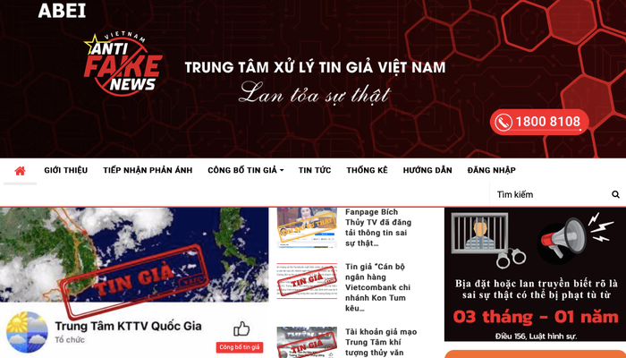 Giao diện trang nhận diện tin giả tingia.gov.vn - ảnh chụp màn hình. 