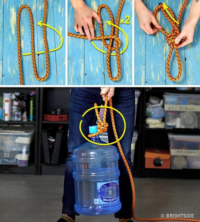 Buộc các nút thắt.Học cách thắt các loại nút sẽ cần thiết cho bạn trong nhiều tình huống: Khi cần nâng vật gì nặng; khi đi câu cá hoặc đi bộ qua rừng... 10-meo-nho-co-the-cuu-song-ban-mot-ngay-nao-do