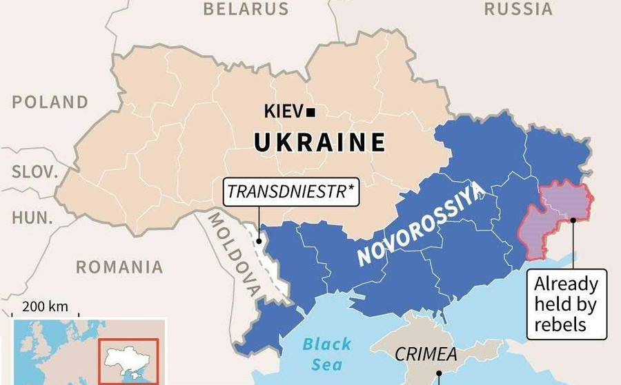 Vùng đất lịch sử Novorossiya của Đế quốc Nga chạy tới giáp Transnisstria