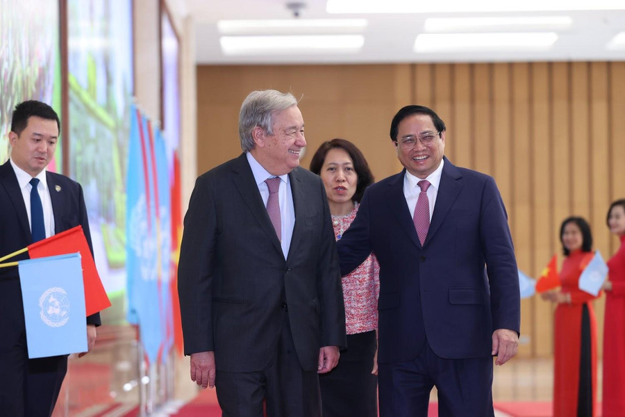 Thủ tướng Phạm Minh Chính và Tổng Thư ký Liên Hợp Quốc António Guterres - Ảnh: VGP/Nhật Bắc.