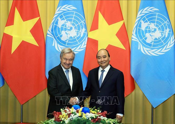 Chủ tịch nước Nguyễn Xuân Phúc và Tổng Thư ký Liên Hợp Quốc António Guterres. Ảnh: Thống Nhất/TTXVN. Chủ tịch nước Nguyễn Xuân Phúc và Tổng Thư ký Liên Hợp Quốc António Guterres. Ảnh: Thống Nhất/TTXVN.
