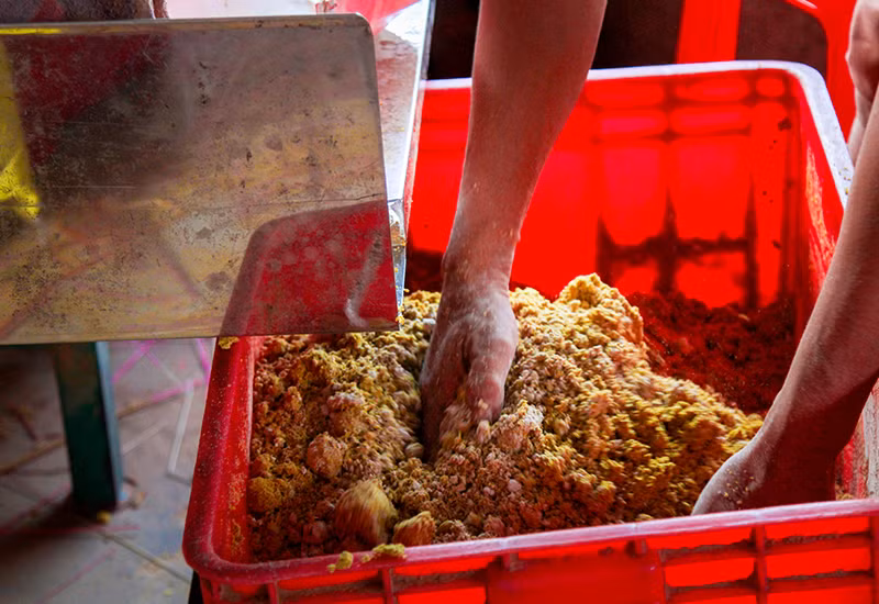 Bột nhang sẽ được pha cùng keo để tạo độ kết dính vào tăm nhang