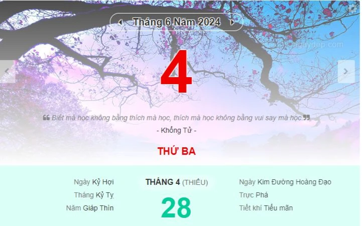 Lịch âm hôm nay - Xem lịch âm ngày 4/6