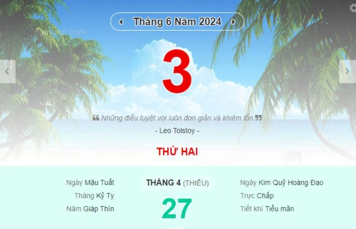 Lịch âm hôm nay - Xem lịch âm ngày 3/6