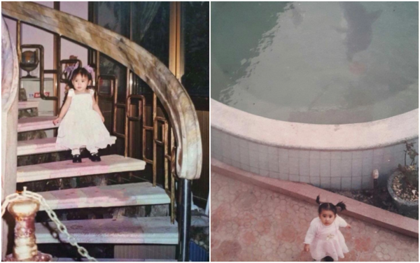 ”Rich Kid” Bùi Mỹ Hạnh đứng trong cơ ngơi gia đình lúc còn nhỏ.